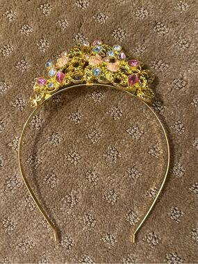 Disney Aurora Gold Tiara Headband with Pink and Clear Gem Accents
